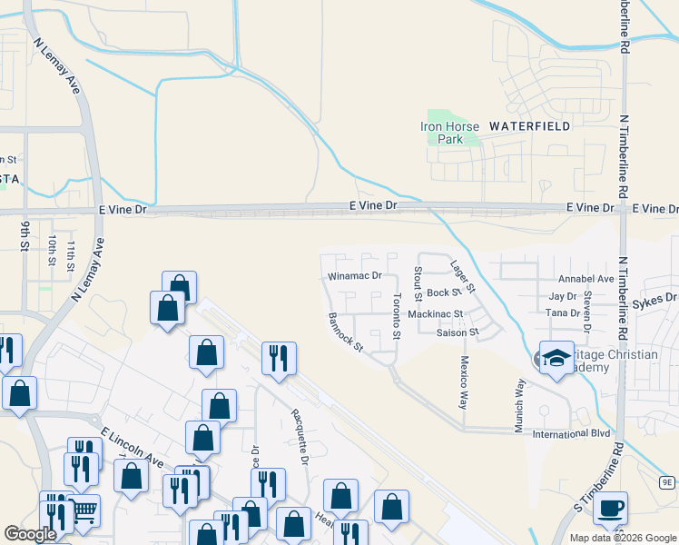 map of restaurants, bars, coffee shops, grocery stores, and more near 1866 Oswego Drive in Fort Collins