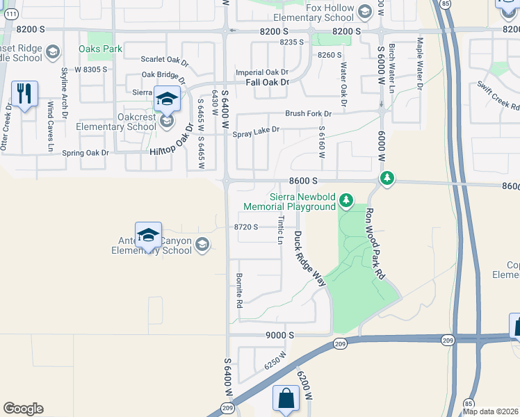 map of restaurants, bars, coffee shops, grocery stores, and more near 8647 6305 West in West Jordan