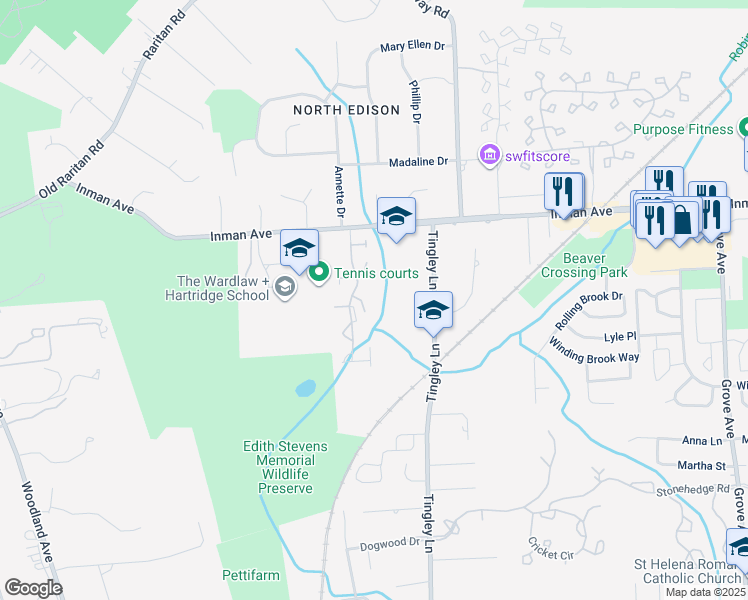 map of restaurants, bars, coffee shops, grocery stores, and more near 53 Holly Court in Edison