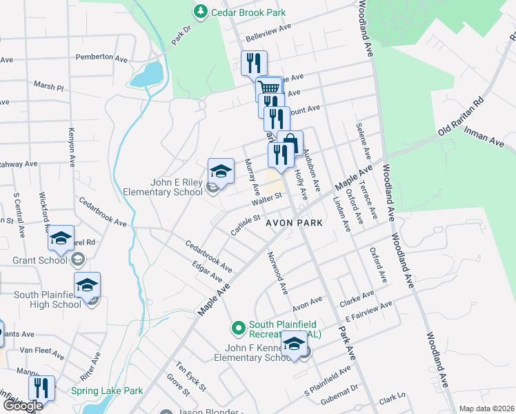 map of restaurants, bars, coffee shops, grocery stores, and more near 2109 Murray Avenue in South Plainfield