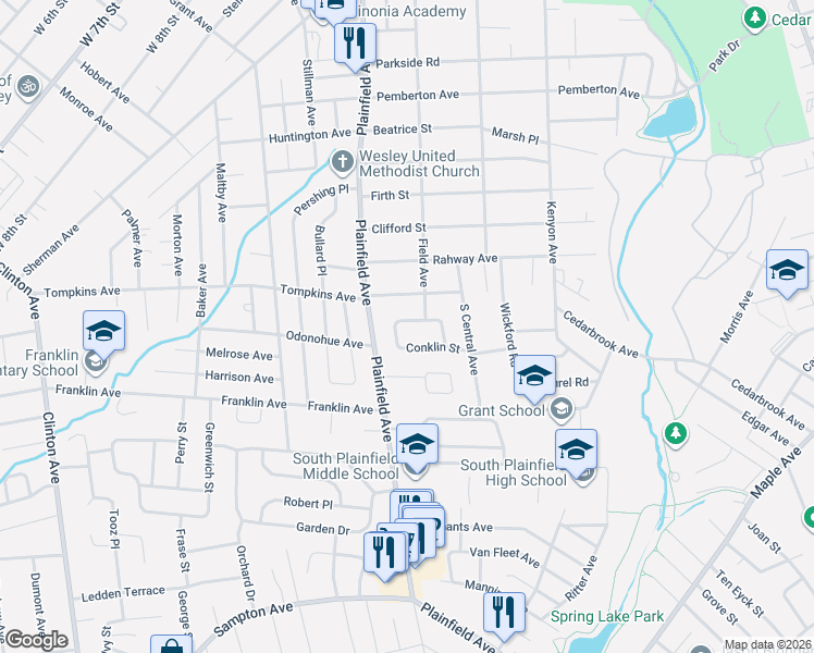 map of restaurants, bars, coffee shops, grocery stores, and more near 120 Thomas Street in South Plainfield