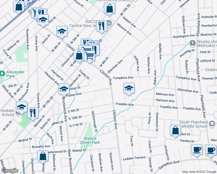 map of restaurants, bars, coffee shops, grocery stores, and more near 7 Rauer Court in South Plainfield