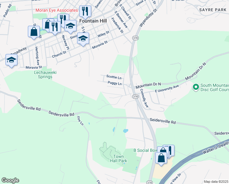 map of restaurants, bars, coffee shops, grocery stores, and more near 1381 Nace Avenue in Bethlehem
