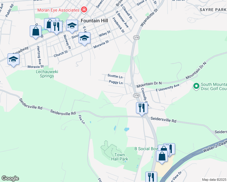 map of restaurants, bars, coffee shops, grocery stores, and more near 1377 Nace Avenue in Bethlehem