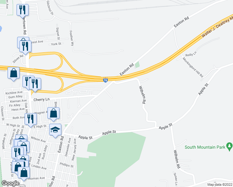 map of restaurants, bars, coffee shops, grocery stores, and more near 2090 Easton Road in Bethlehem