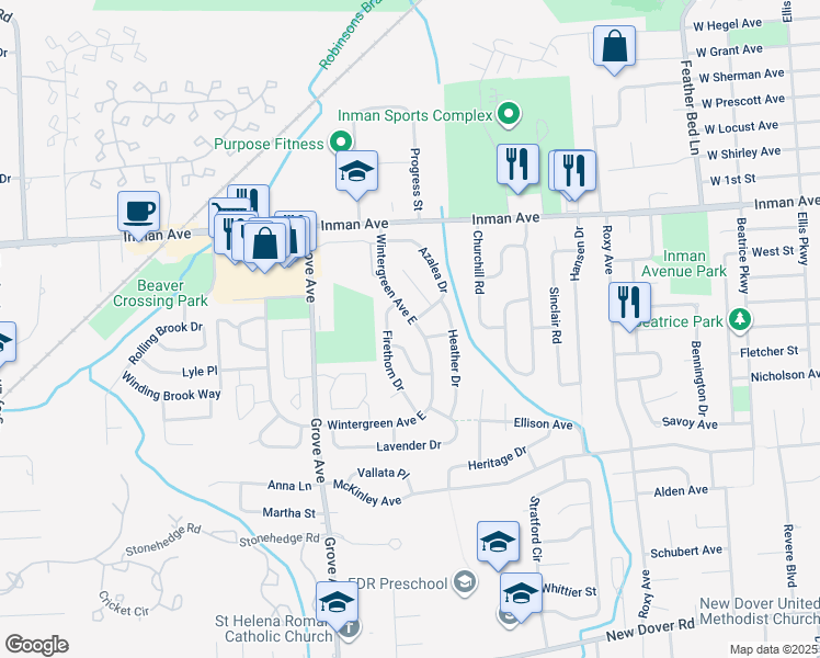 map of restaurants, bars, coffee shops, grocery stores, and more near 29 Wintergreen Avenue East in Edison