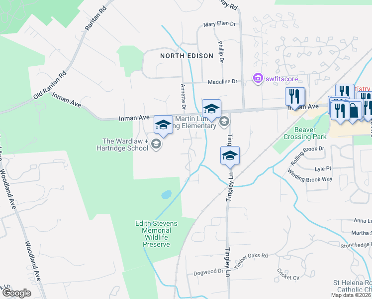 map of restaurants, bars, coffee shops, grocery stores, and more near 62 Laurel Hollow Court in Edison