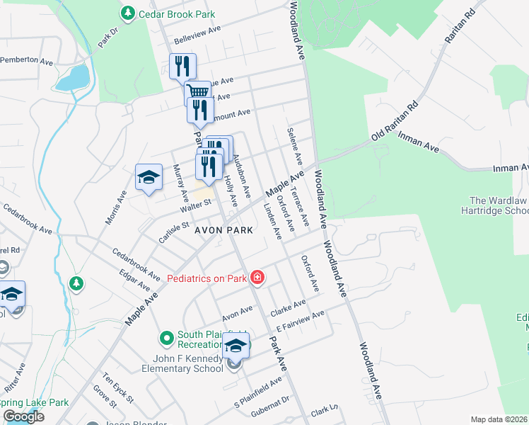 map of restaurants, bars, coffee shops, grocery stores, and more near 2504 Maple Avenue in South Plainfield