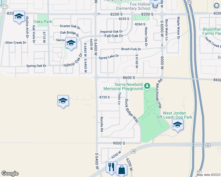 map of restaurants, bars, coffee shops, grocery stores, and more near 8647 6305 West in West Jordan