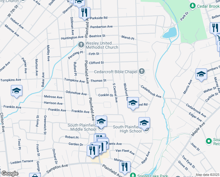 map of restaurants, bars, coffee shops, grocery stores, and more near 206 Thomas Street in South Plainfield