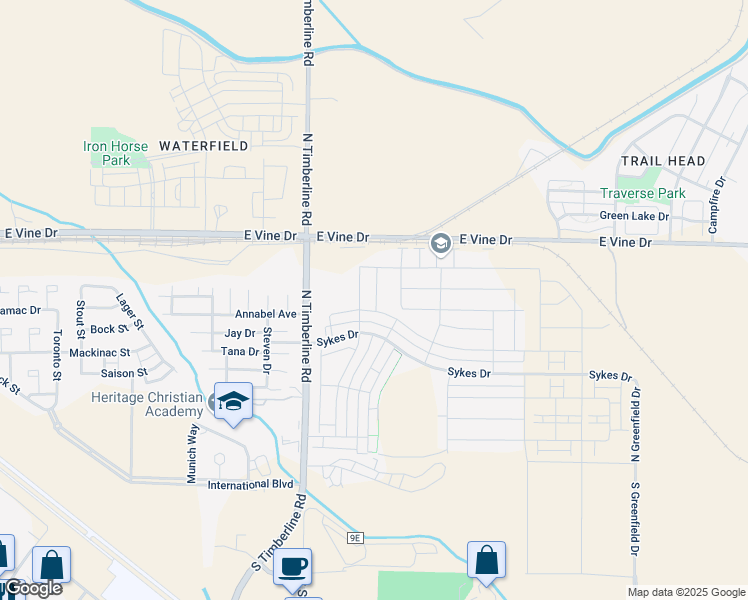 map of restaurants, bars, coffee shops, grocery stores, and more near 526 Zeppelin Way in Fort Collins