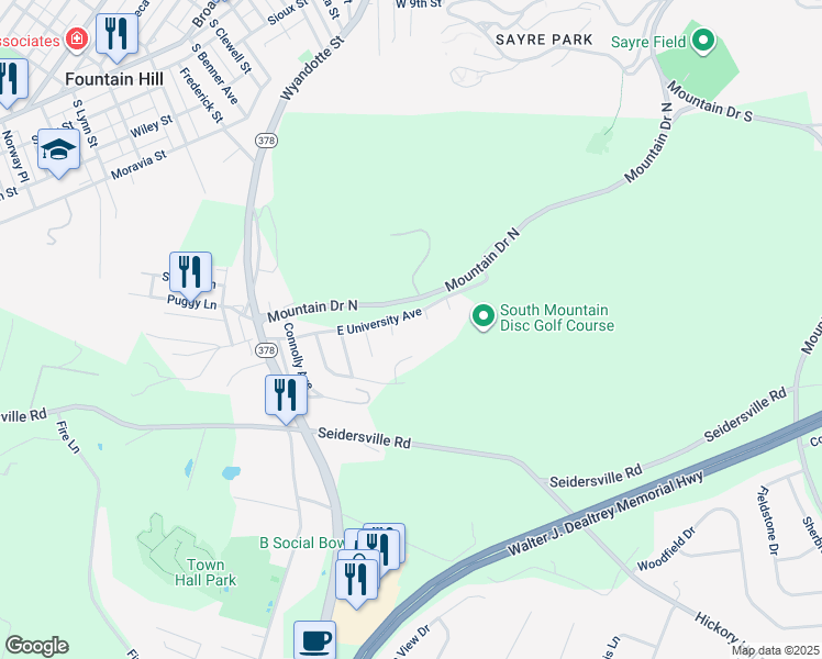 map of restaurants, bars, coffee shops, grocery stores, and more near 1478 East University Avenue in Bethlehem