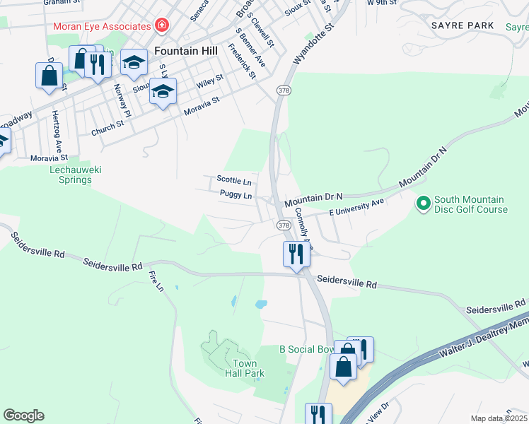 map of restaurants, bars, coffee shops, grocery stores, and more near 3805 Cannon Avenue in Bethlehem