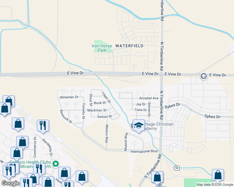 map of restaurants, bars, coffee shops, grocery stores, and more near Sunday Drive in Fort Collins
