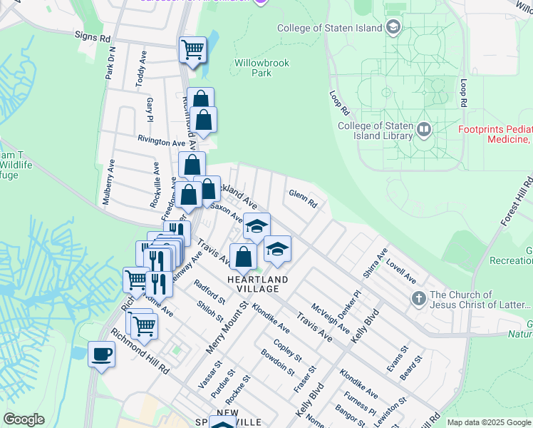 map of restaurants, bars, coffee shops, grocery stores, and more near 1229 Rockland Avenue in Staten Island