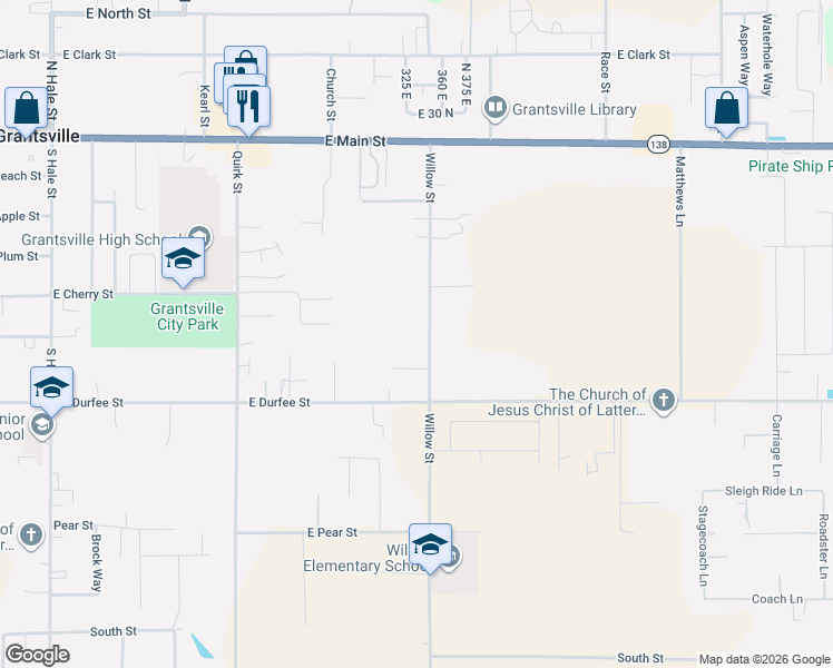 map of restaurants, bars, coffee shops, grocery stores, and more near South Street in Grantsville
