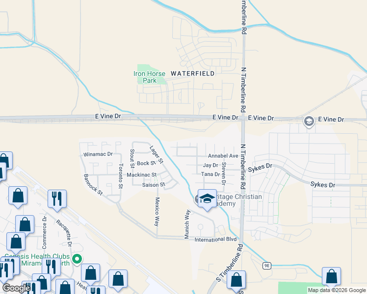 map of restaurants, bars, coffee shops, grocery stores, and more near Sunday Drive in Fort Collins
