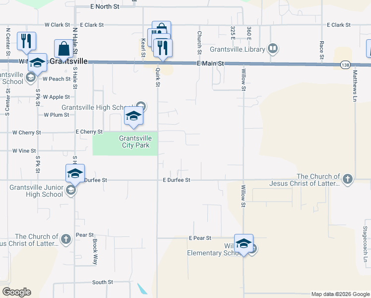 map of restaurants, bars, coffee shops, grocery stores, and more near 268 East Carly Drive in Grantsville