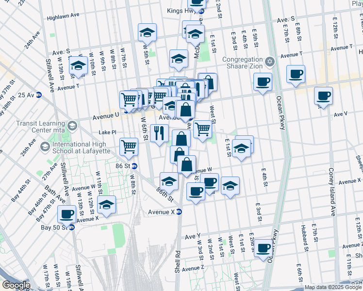 map of restaurants, bars, coffee shops, grocery stores, and more near 2362 McDonald Avenue in Brooklyn