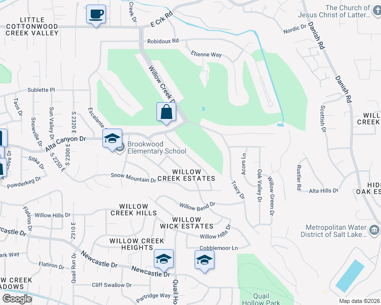 map of restaurants, bars, coffee shops, grocery stores, and more near 8651 South Mount Majestic Road in Sandy