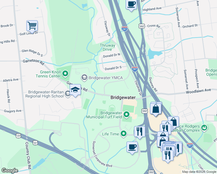 map of restaurants, bars, coffee shops, grocery stores, and more near 688 John Christian Drive in Bridgewater Township