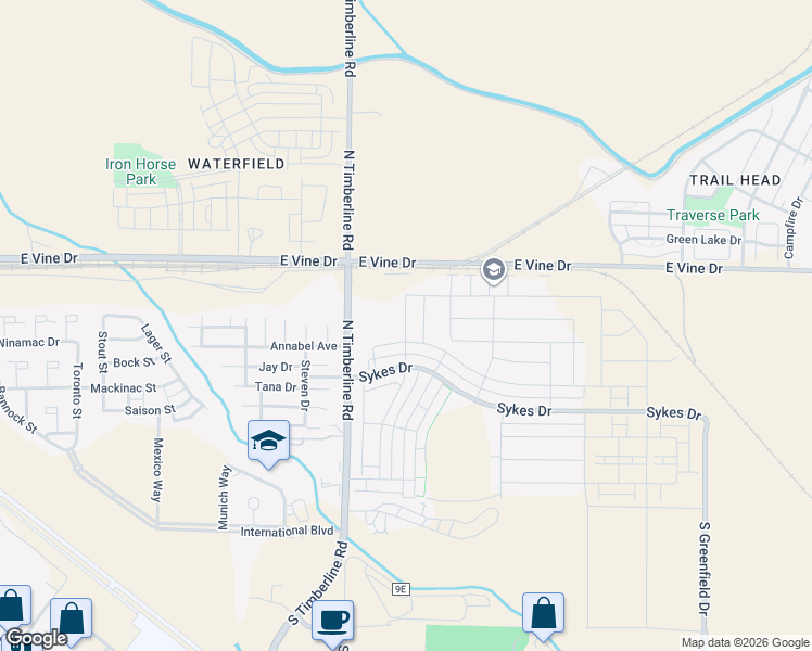 map of restaurants, bars, coffee shops, grocery stores, and more near 526 Zeppelin Way in Fort Collins