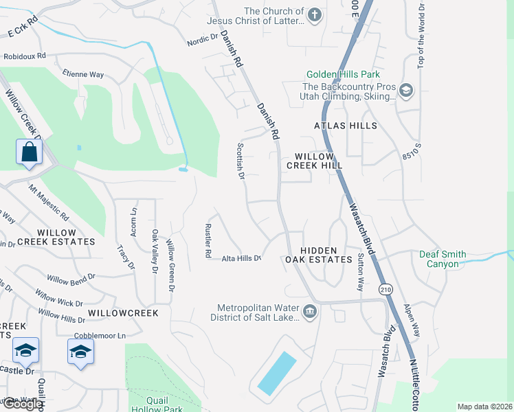 map of restaurants, bars, coffee shops, grocery stores, and more near 3235 English Way in Cottonwood Heights