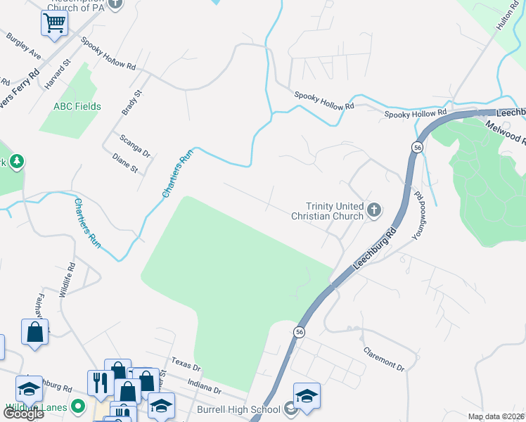 map of restaurants, bars, coffee shops, grocery stores, and more near 381 Hillcrest Drive in New Kensington