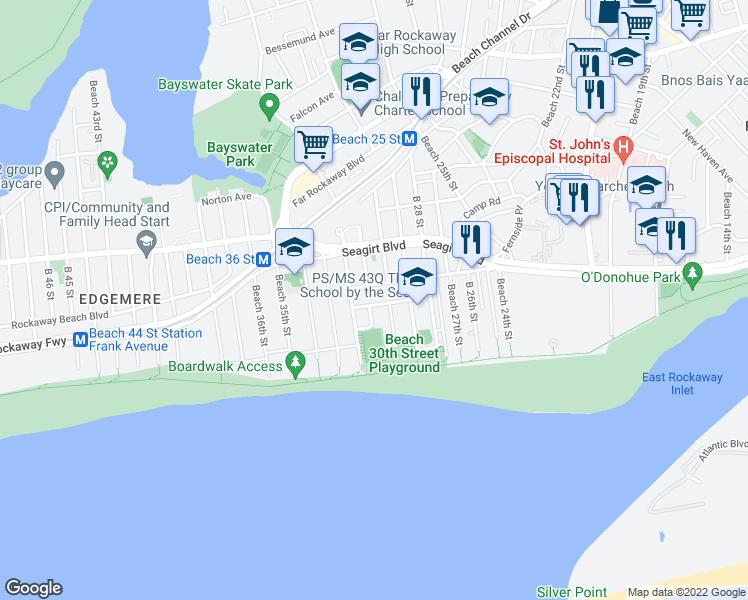 map of restaurants, bars, coffee shops, grocery stores, and more near 30-16 Lewmay Road in Queens
