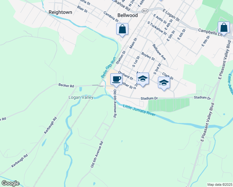 map of restaurants, bars, coffee shops, grocery stores, and more near 1 Old 6th Avenue Road in Bellwood