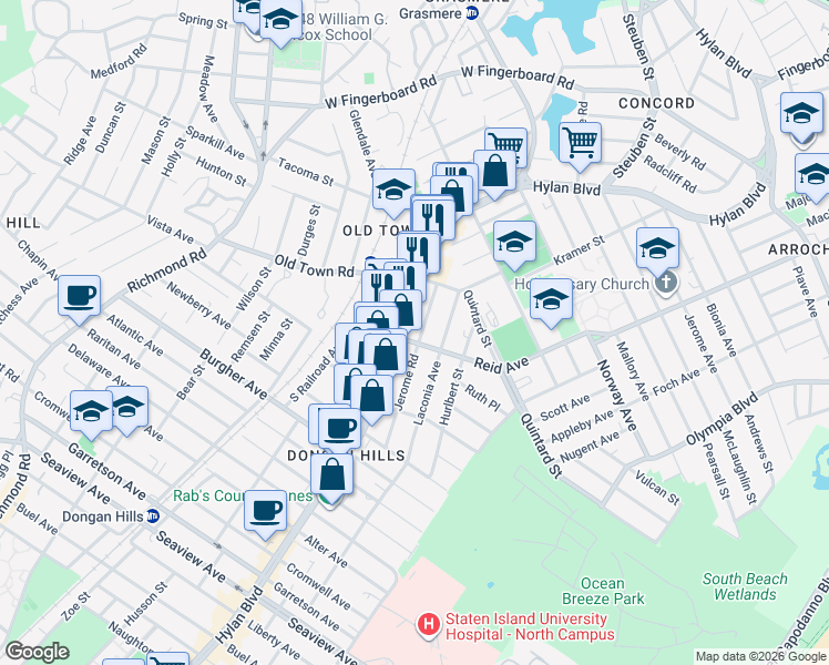 map of restaurants, bars, coffee shops, grocery stores, and more near in Staten Island
