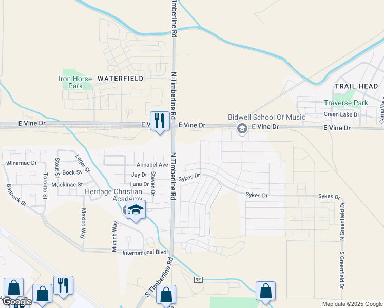 map of restaurants, bars, coffee shops, grocery stores, and more near 514 Vicot Way in Fort Collins