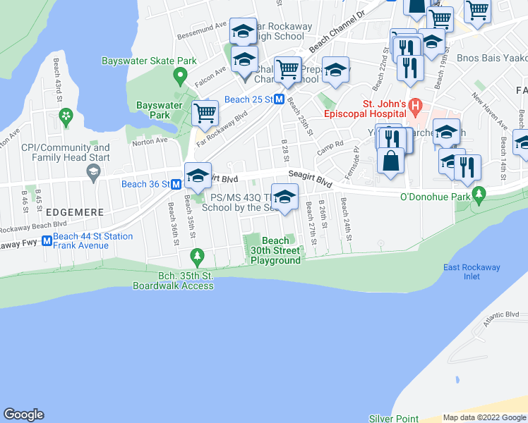 map of restaurants, bars, coffee shops, grocery stores, and more near 29-24 Lewmay Road in Queens