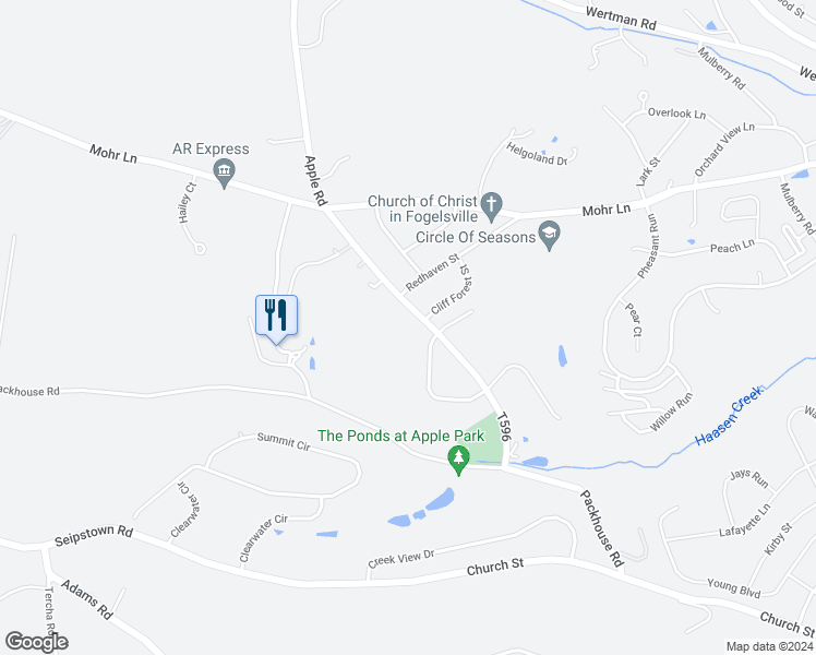 map of restaurants, bars, coffee shops, grocery stores, and more near 2136 Apple Road in Fogelsville