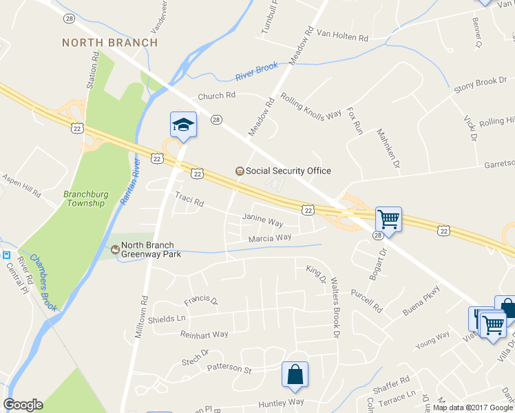 map of restaurants, bars, coffee shops, grocery stores, and more near 301 Hannah Way in Bridgewater Township