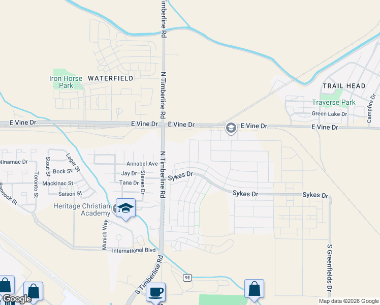 map of restaurants, bars, coffee shops, grocery stores, and more near 526 Zeppelin Way in Fort Collins