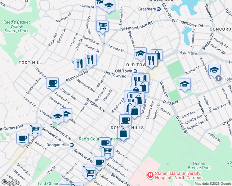 map of restaurants, bars, coffee shops, grocery stores, and more near 65 Carmel Court in Staten Island