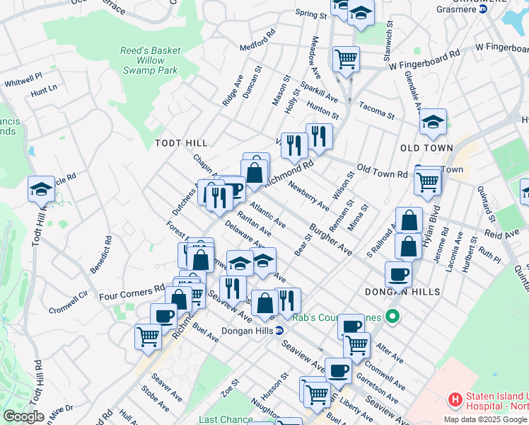 map of restaurants, bars, coffee shops, grocery stores, and more near 27 Atlantic Avenue in Staten Island