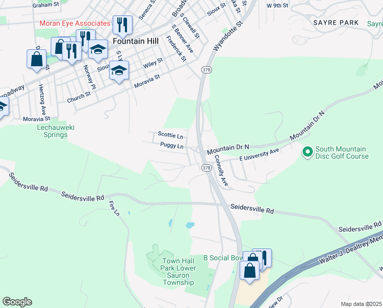 map of restaurants, bars, coffee shops, grocery stores, and more near 3820 Pennsylvania 378 in Bethlehem