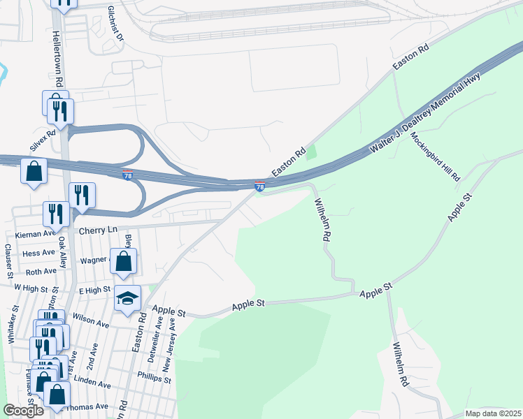 map of restaurants, bars, coffee shops, grocery stores, and more near 2092 Easton Road in Bethlehem