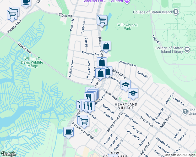 map of restaurants, bars, coffee shops, grocery stores, and more near 12 Knapp St in Staten Island