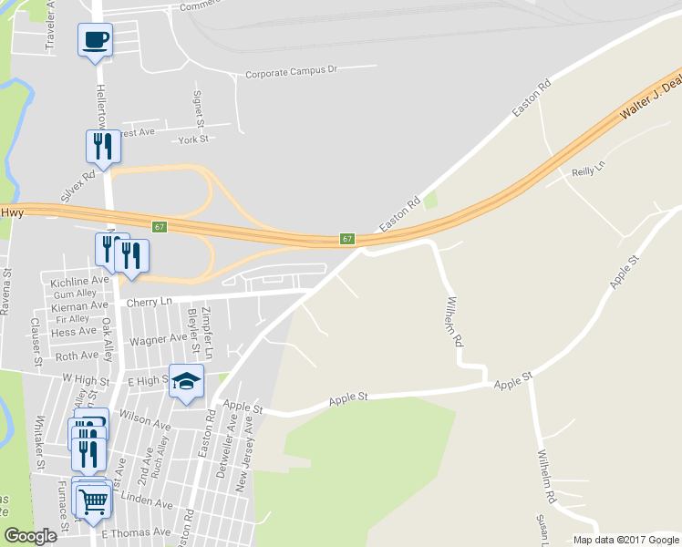 map of restaurants, bars, coffee shops, grocery stores, and more near 2086 Easton Road in Bethlehem