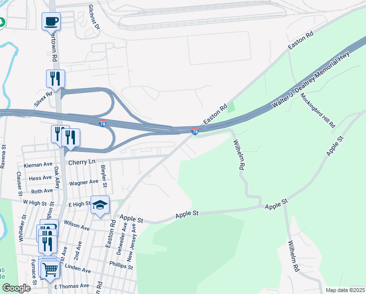 map of restaurants, bars, coffee shops, grocery stores, and more near 2086 Easton Road in Bethlehem