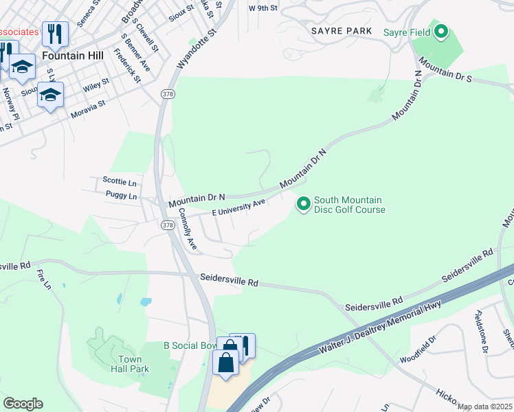 map of restaurants, bars, coffee shops, grocery stores, and more near 1478 East University Avenue in Bethlehem