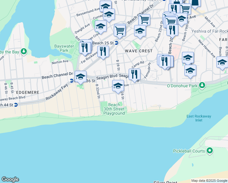 map of restaurants, bars, coffee shops, grocery stores, and more near in Queens
