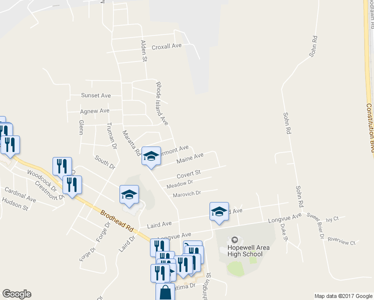 map of restaurants, bars, coffee shops, grocery stores, and more near 1107 Vermont Avenue in Aliquippa
