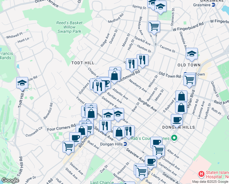 map of restaurants, bars, coffee shops, grocery stores, and more near 27 Atlantic Avenue in Staten Island