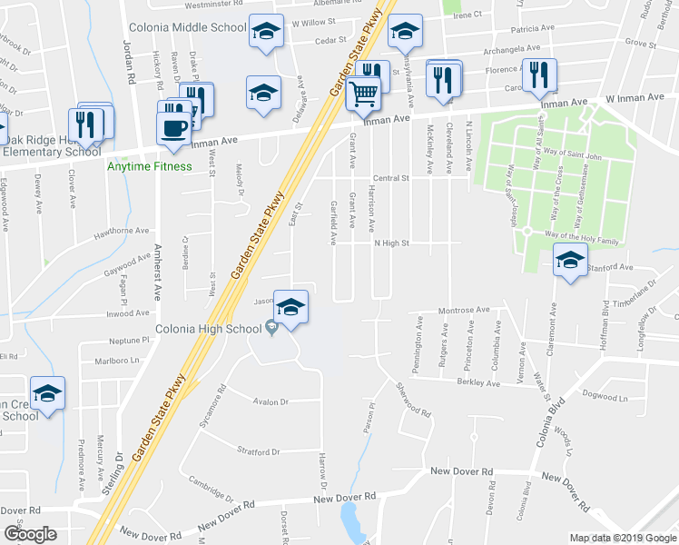 map of restaurants, bars, coffee shops, grocery stores, and more near 150 Garfield Avenue in Woodbridge Township