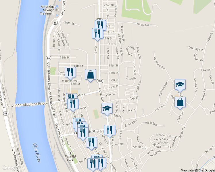 map of restaurants, bars, coffee shops, grocery stores, and more near 807 11th Street in Ambridge