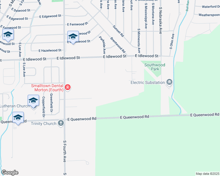 map of restaurants, bars, coffee shops, grocery stores, and more near 1500 Parkside Avenue in Morton